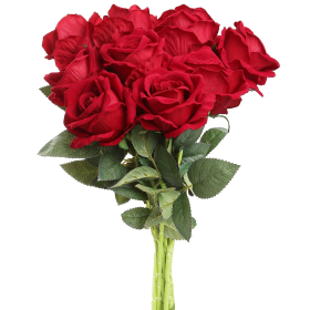 10 Pcs Artificial Rose Simulation Fake Flowers (Color: Red)