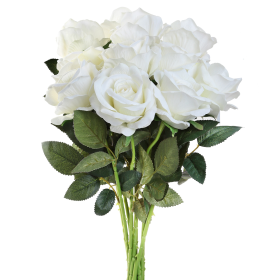 10 Pcs Artificial Rose Simulation Fake Flowers (Color: White)