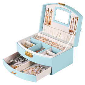 2-Layer Jewelry Box (Color: MintBlue)