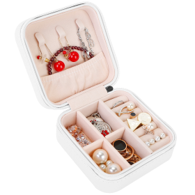 Mini Jewelry Storage Box Portable Ring Earring Necklace Storage Travel Case (Color: White)