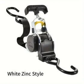 Automatic Ratchet Tension Belt Tensioner, Steel, Heavy Duty Harness For Luggage, Motorcycle And Cargo Holding, With Automatic Belt Recovery Funct (Option: White)